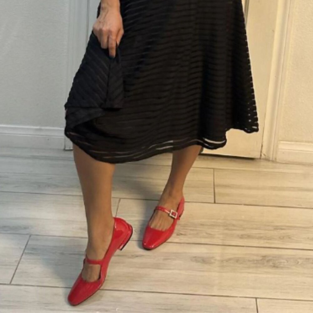 On 34th Saade Mary Jane Flats Red Patent Rhinestone Buckle Pointed Toe 10.5M